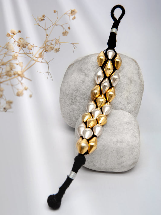 Dual-Tone Dholki Delight: 925 Silver Two Tone Bracelet