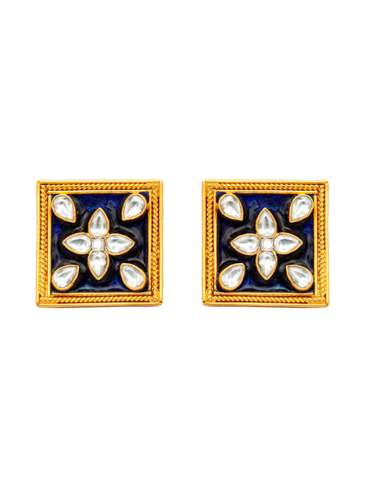 Sona Meenakari Swarna Studs: 925 Sterling Silver Gold Plated