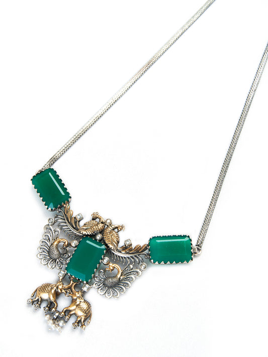 Wildlife Fusion Choker: 925 Silver with Green Onyx Gemstone