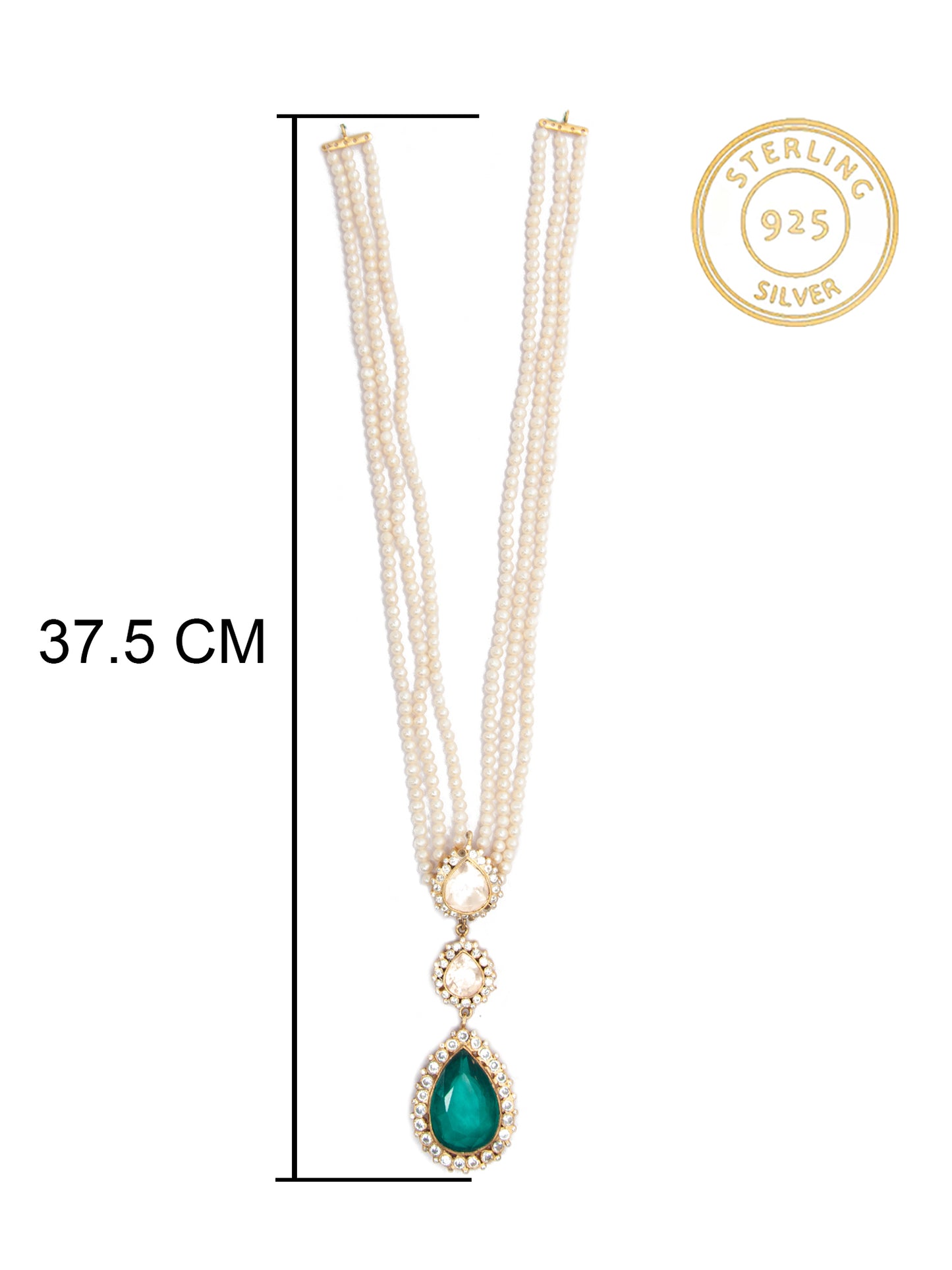 Green Moissanite Harmony: 925 Silver Double Moissanite Necklace with Pearl and Green Gemstone
