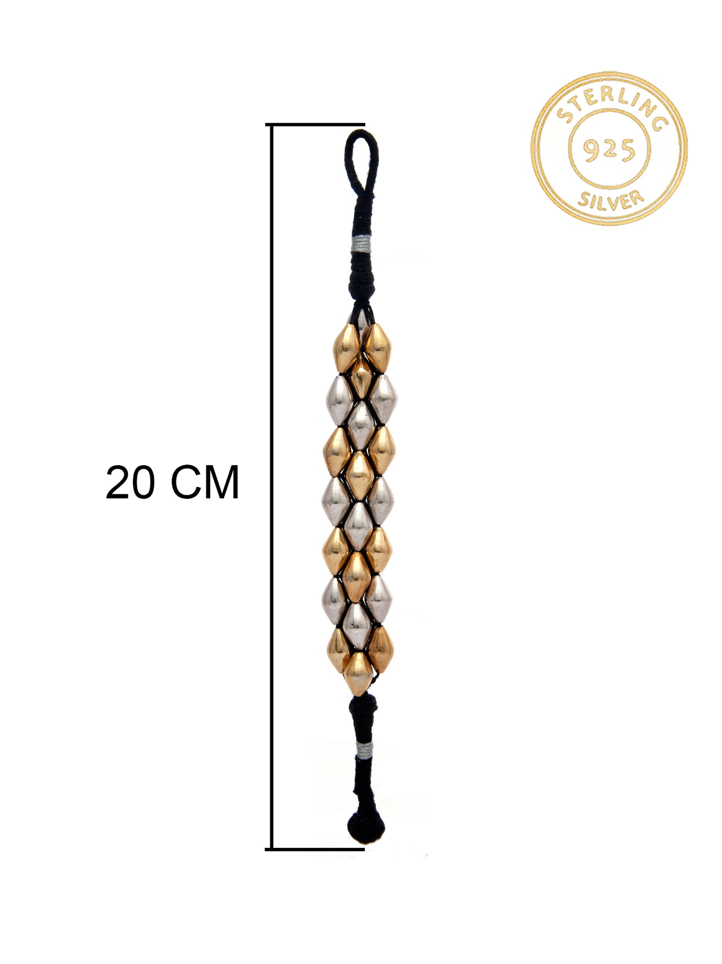 Dual-Tone Dholki Delight: 925 Silver Two Tone Bracelet