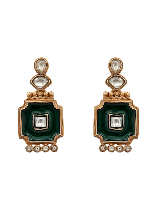 Enchanted Enamel: 925 Sterling Silver Earrings with Enamelling and Kundan