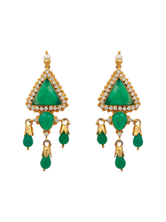 Enchanting Forest: 925 Sterling Silver Earrings with Green Onyx Gemstone