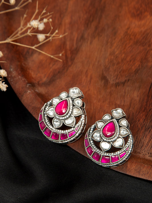 Sone Ki Laal Chandbali Kundan Studs: 925 Sterling Silver