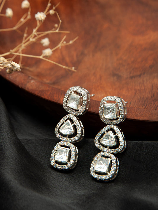 Sparkling Brilliance : 925 Sterling Silver Earrings with Moissanite and CZ