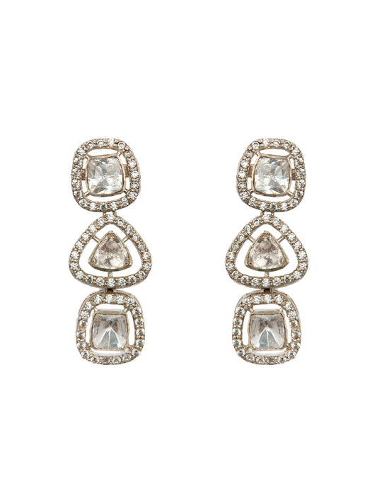 Sparkling Brilliance : 925 Sterling Silver Earrings with Moissanite and CZ