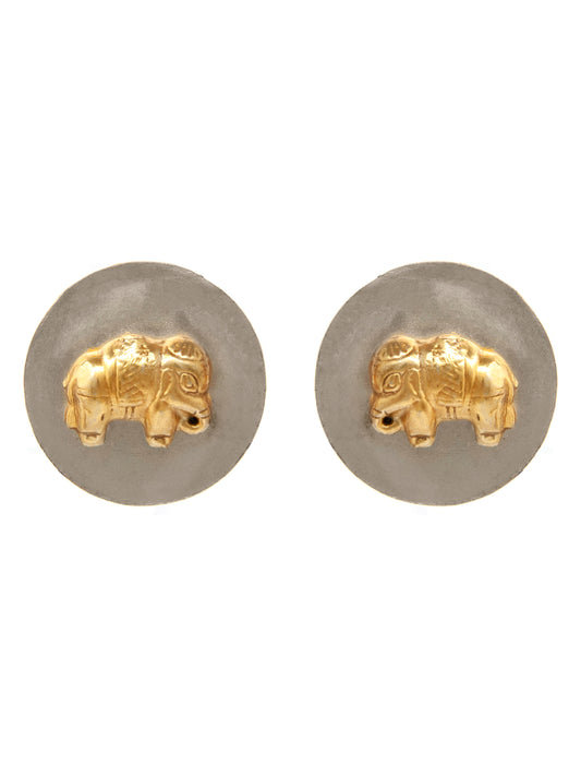 Majestic Marvel: 925 Sterling Silver Elephant Studs with Two Tone Plating
