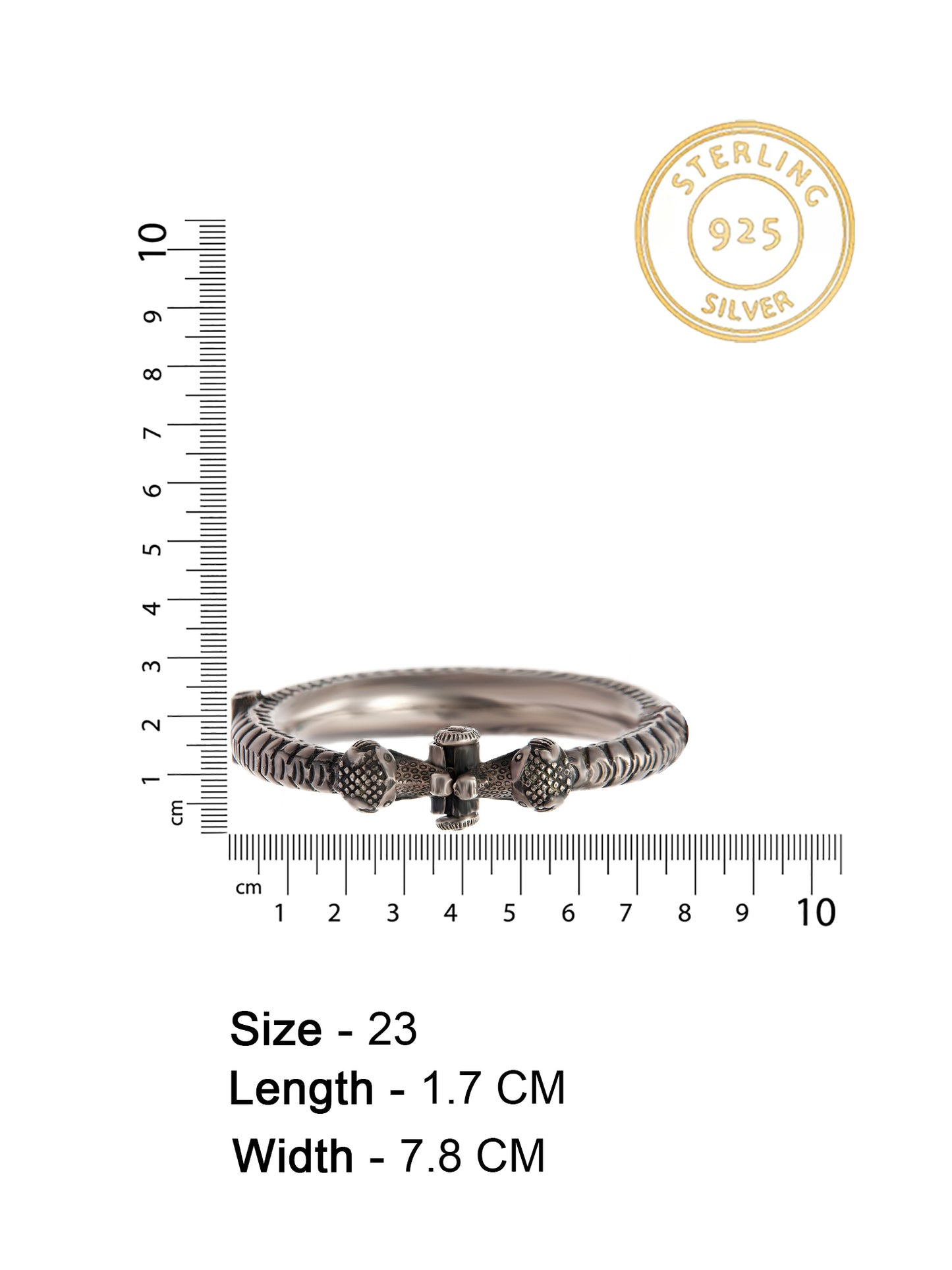 Serpentine Charm: 925 Silver Tribal Snake Motif Bangle