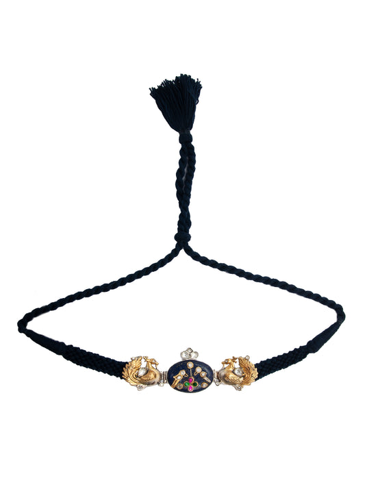 Azure Menagerie: 925 Silver Animal Motifs Fusion Choker with Blue Lapis Inlay Gemstone