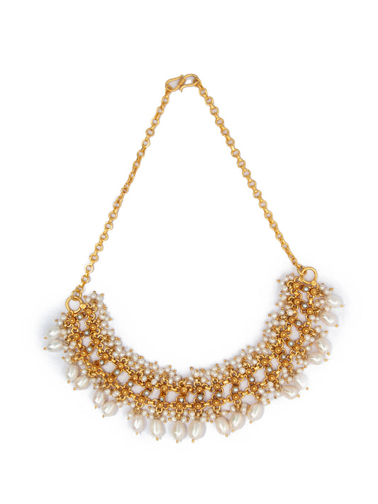 Pearlescent Elegance: 925 Silver Gold Plated Necklace with Pearl Drops