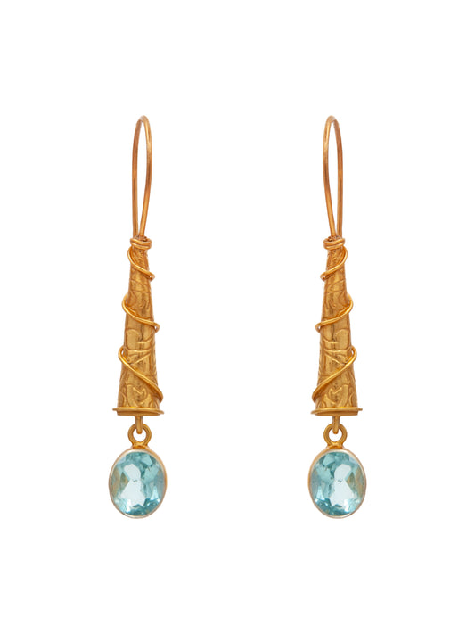 Aqua Radiance Designer Dangler Earrings: 925 Sterling Silver Gold Plated