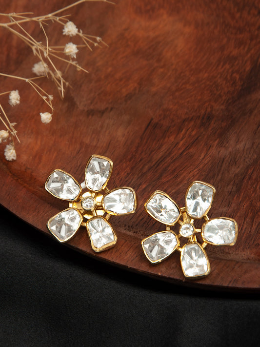 Golden Blossom Moissanite Studs: 925 Sterling Silver Gold Plated