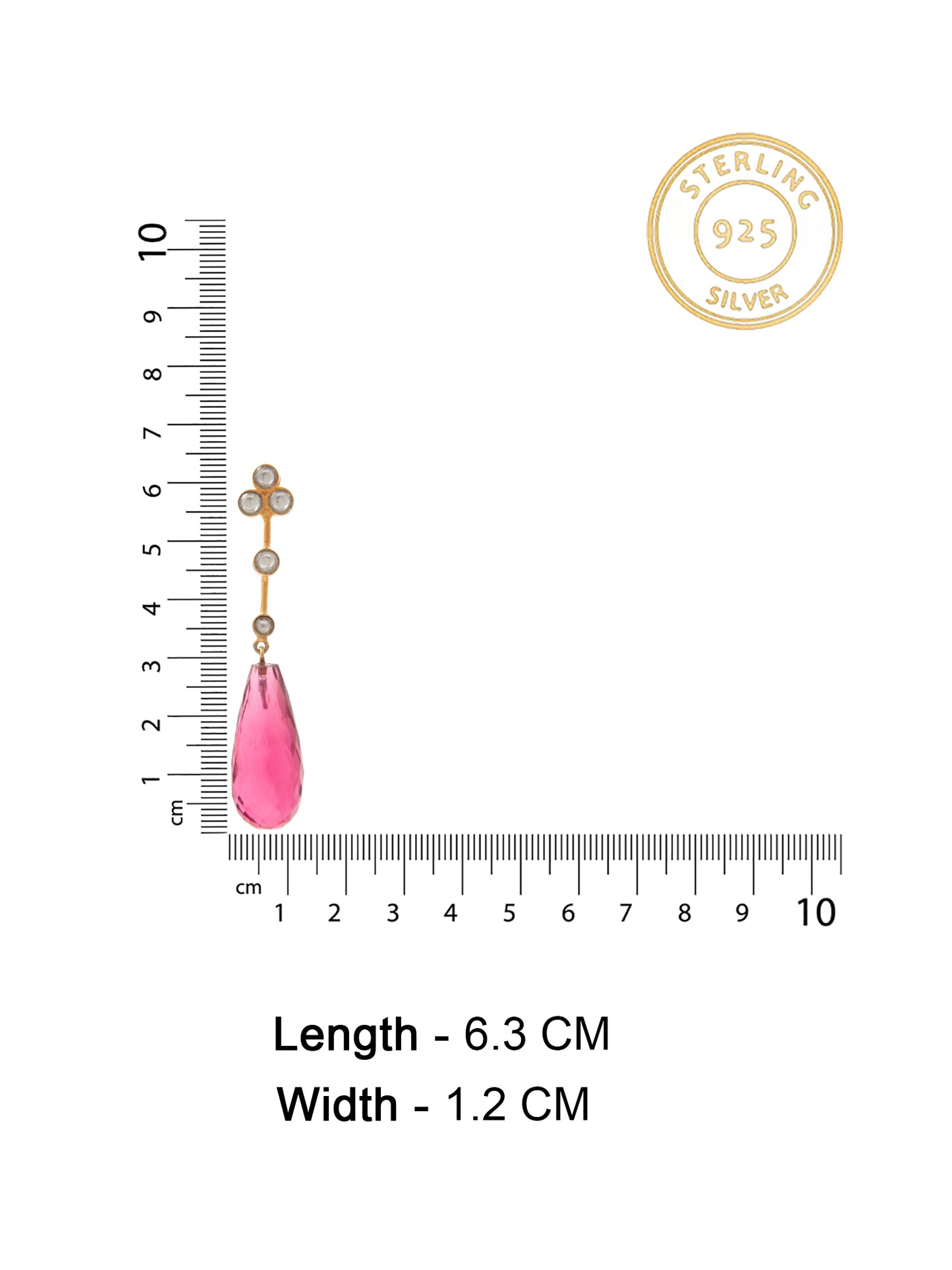 Pink Briolette Kundan Earrings: 925 Sterling Silver Gold Plated