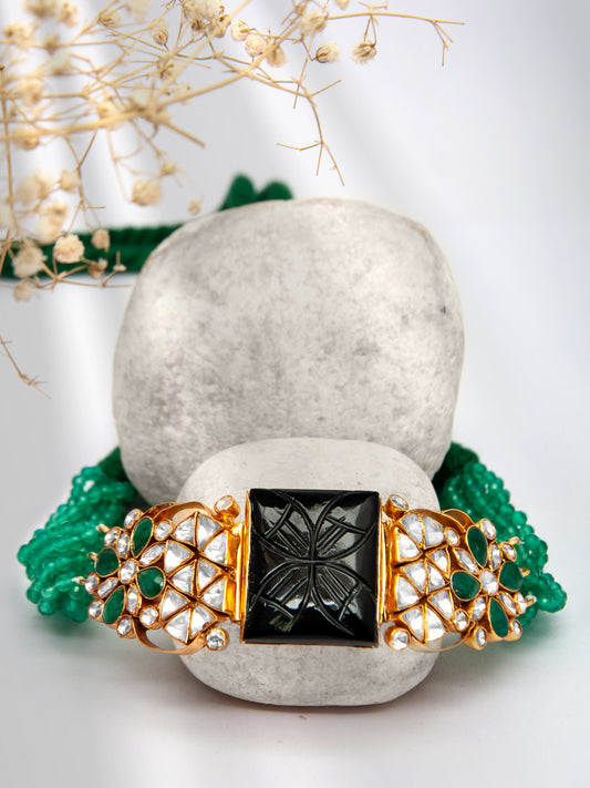 Midnight Sparkle : 925 Silver Moissanite Necklace with Black Carved Stone