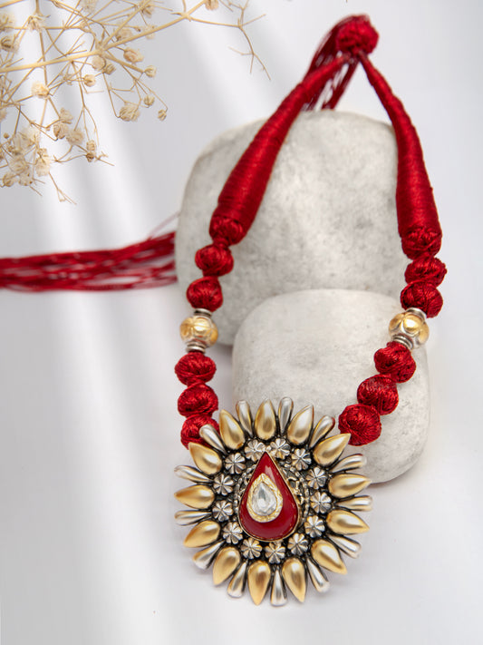 Crimson Coral Cascade: 925 Silver Red Coral Necklace