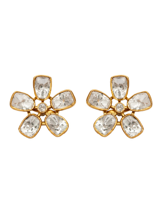 Golden Blossom Moissanite Studs: 925 Sterling Silver Gold Plated