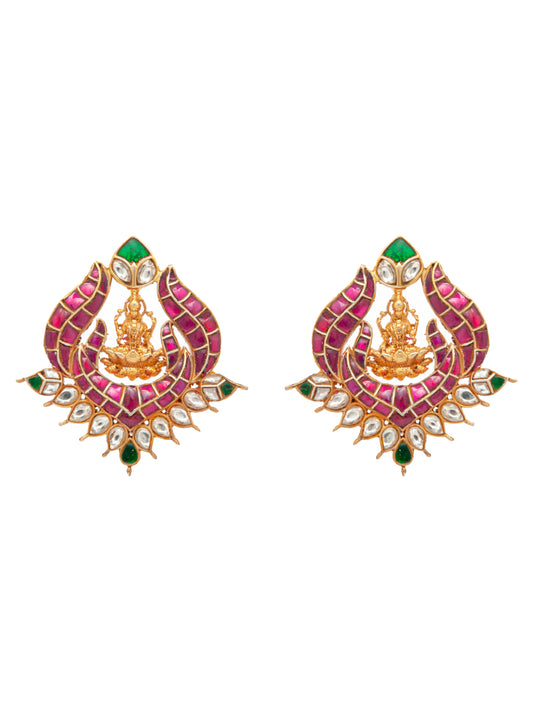 Swarna Mandir Kundan Earrings: 925 Sterling Silver Gold Plated