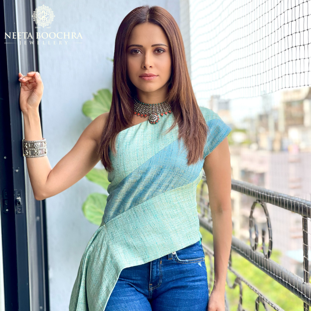 Nushrratt Bharuccha 925 Sterling Silver Two Tone Statement Necklace