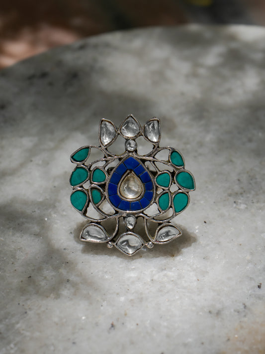 Multicolored Kundan Adjustable Ring