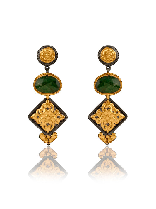 NB Signature Green Sapphire Dual Tone Chitai Earrings