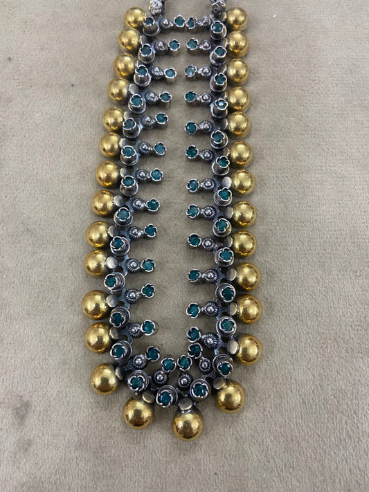 925 Silver Anklets with Green Onyx Gemstone and 22K Gold Plating (1 Pair)