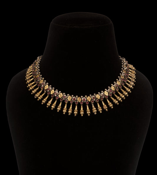 925 Sterling Silver Two Tone Necklace with Garnet