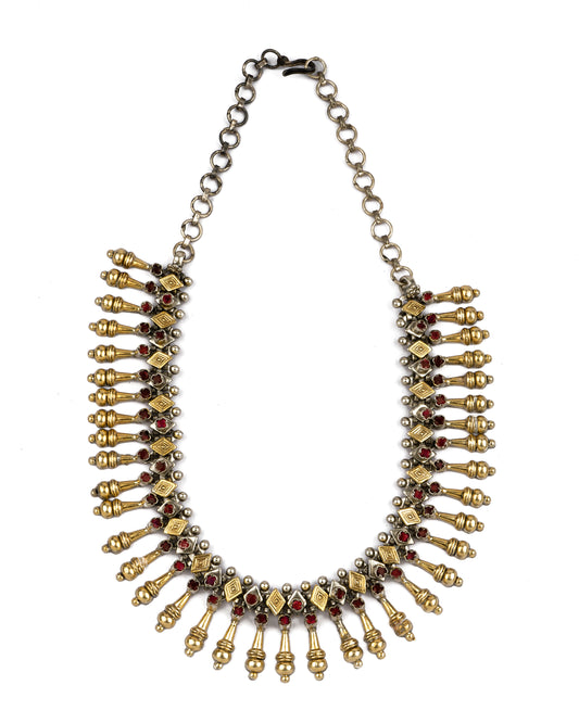 925 Sterling Silver Two Tone Necklace with Garnet
