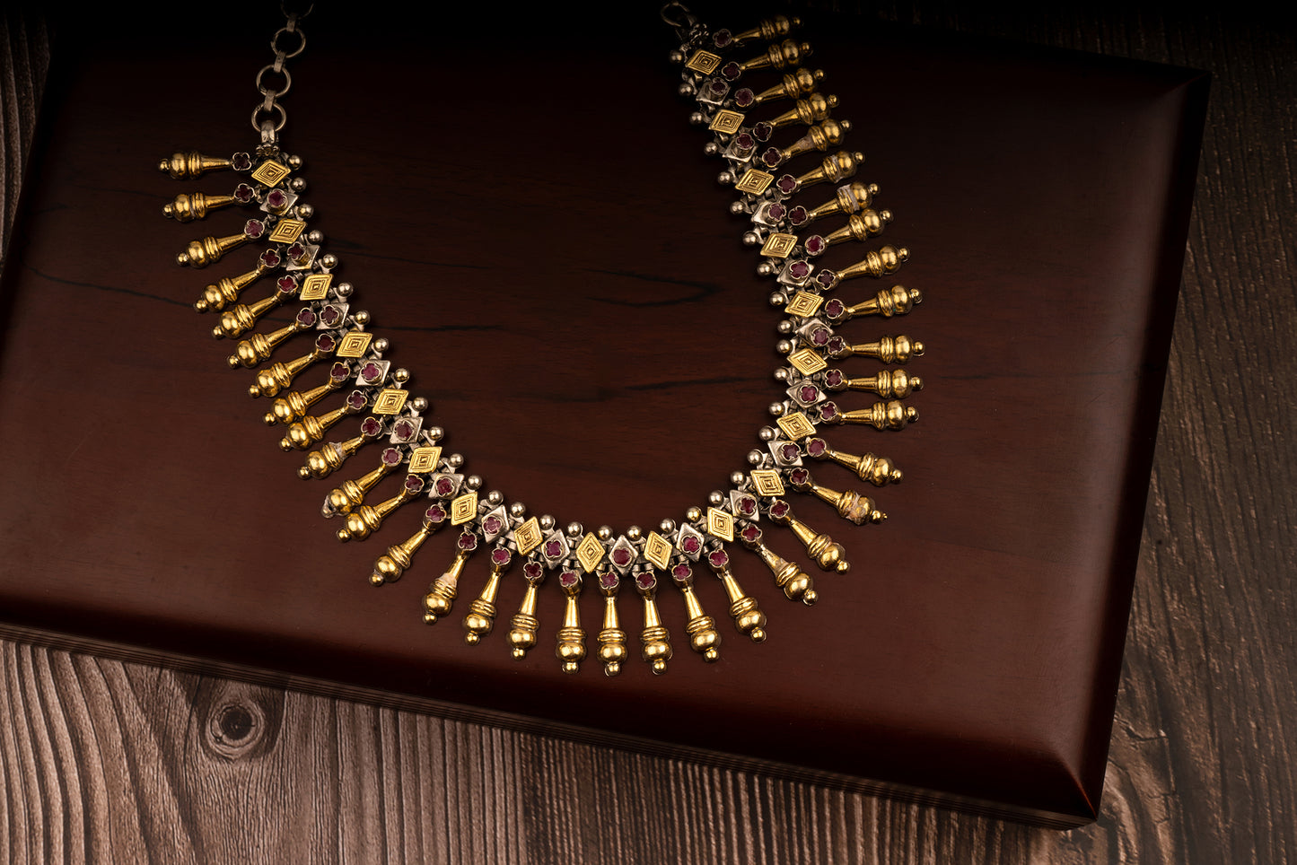 925 Sterling Silver Two Tone Necklace with Garnet