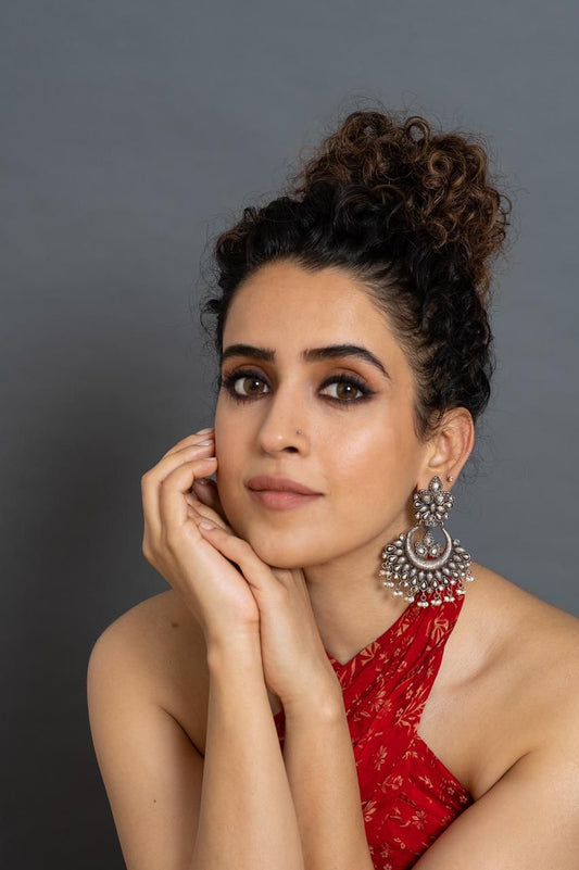 Sanya Malhotra 925 Sterling Silver Checker Earrings