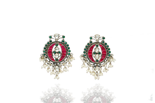 925 Silver Multicolor Statement Earrings - Neeta Boochra Jewellery