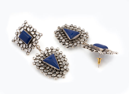 925 Sterling Silver Earrings with Checker and Blue Lapis