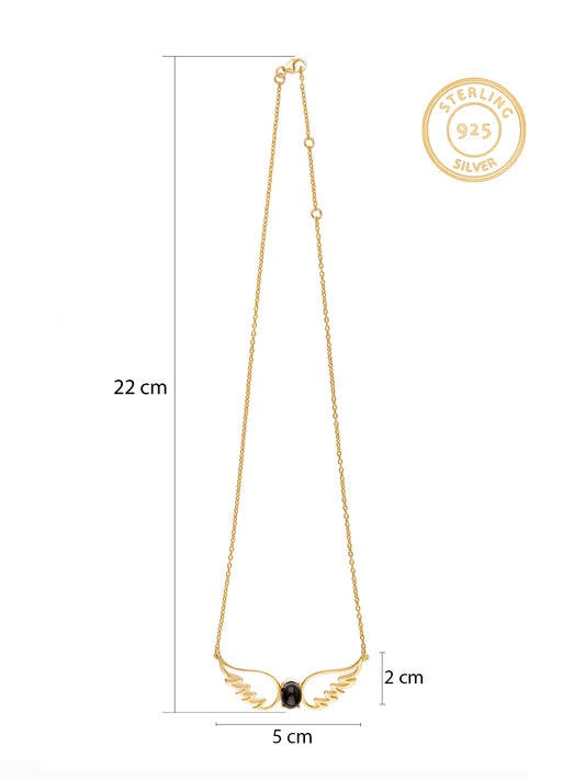 Dual Feather Black Onyx Gold Plated Necklace