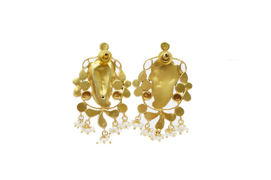 Silver Gold Plated Peacock Earrings with Kundan and Ruby - Neeta Boochra Jewellery