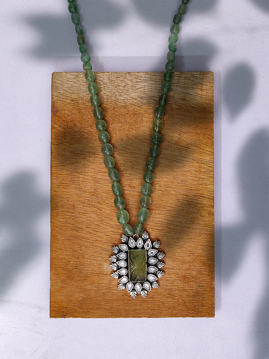 925 Sterling Silver Two Tone 22K Gold Plated Green Strawberry Beaded Necklace With Green Gemstone and White Crystal