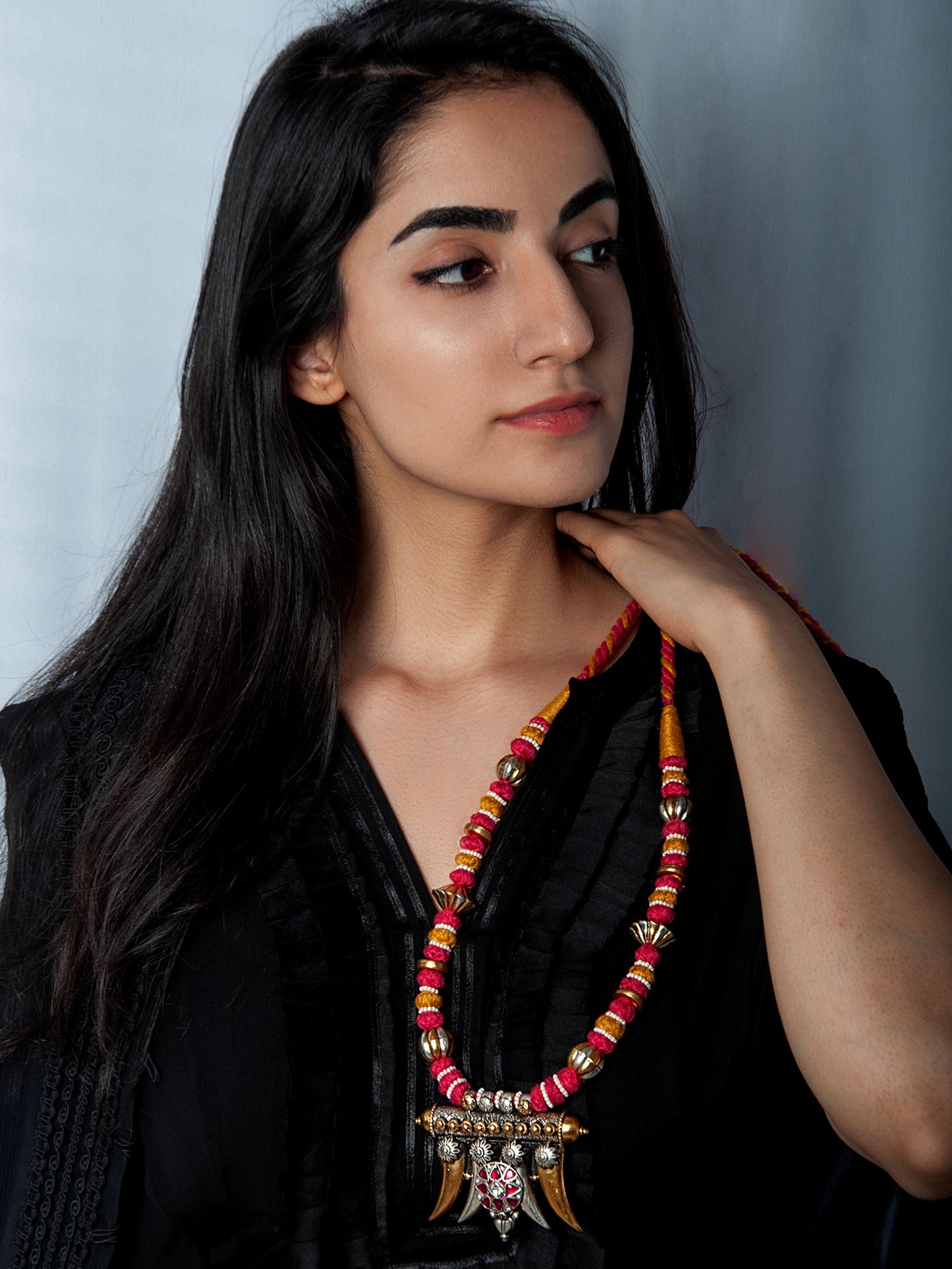 925 Sterling Silver Two Tone 22K Gold Plated Necklace with Kundan Motif