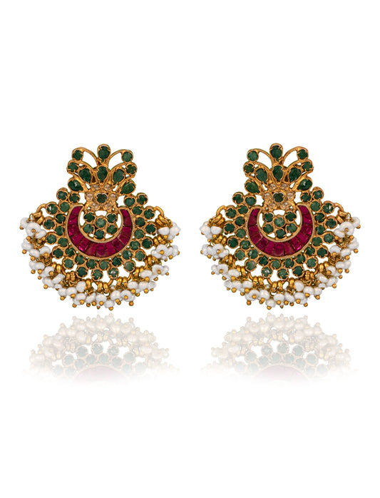925 Sterling Silver Kundan Chaandbai with Green Onyx and Pearl