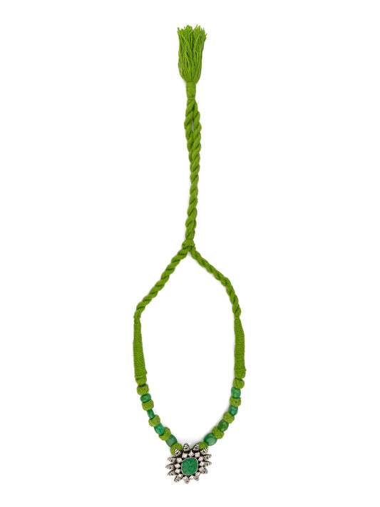 Green Carved Stone Necklace with Kundan
