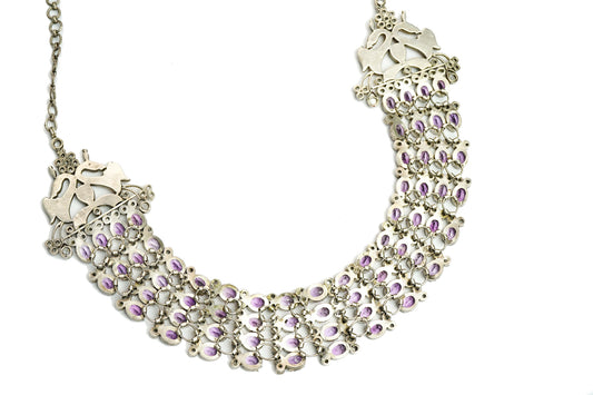 925 Silver Statement Necklace with Amethyst Gemstone - Neeta Boochra Jewellery