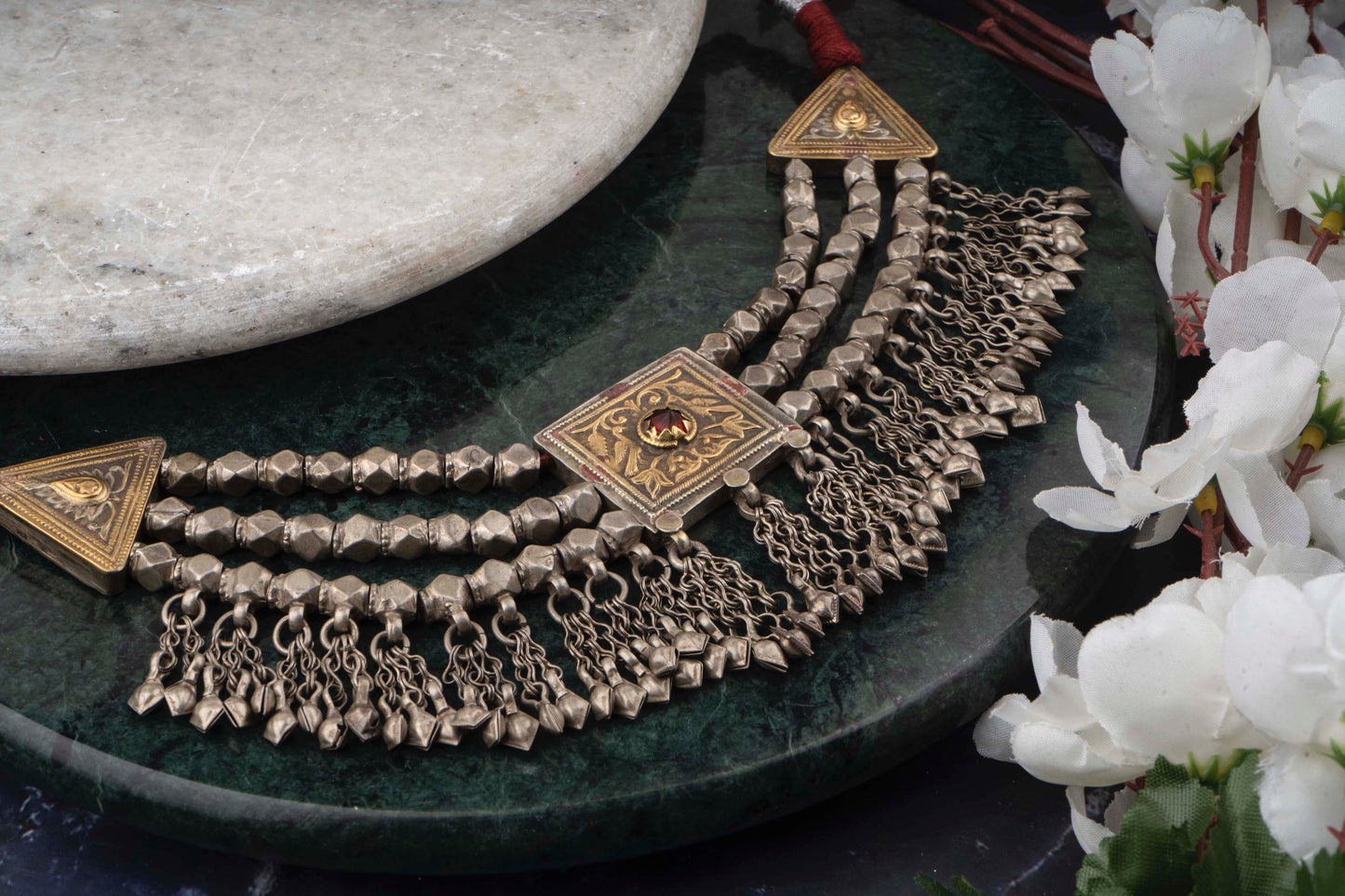 925 Sterling Silver Oxidized Two Tone Statement Necklace