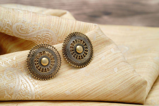 925 Silver Two Tone Mesh Earrings - Neeta Boochra Jewellery