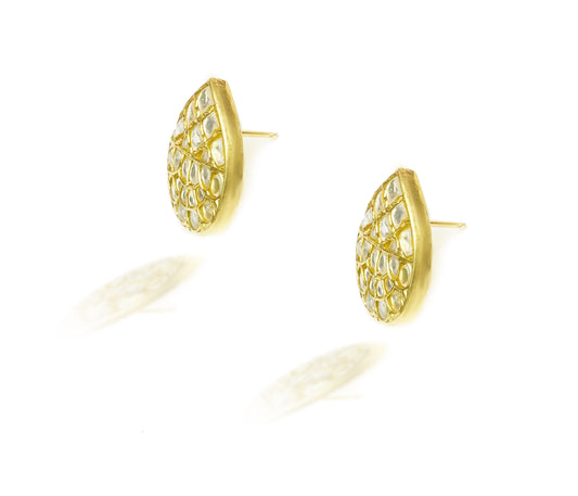 925 Silver Gold Plated White Kundan Paan Studs - Neeta Boochra Jewellery