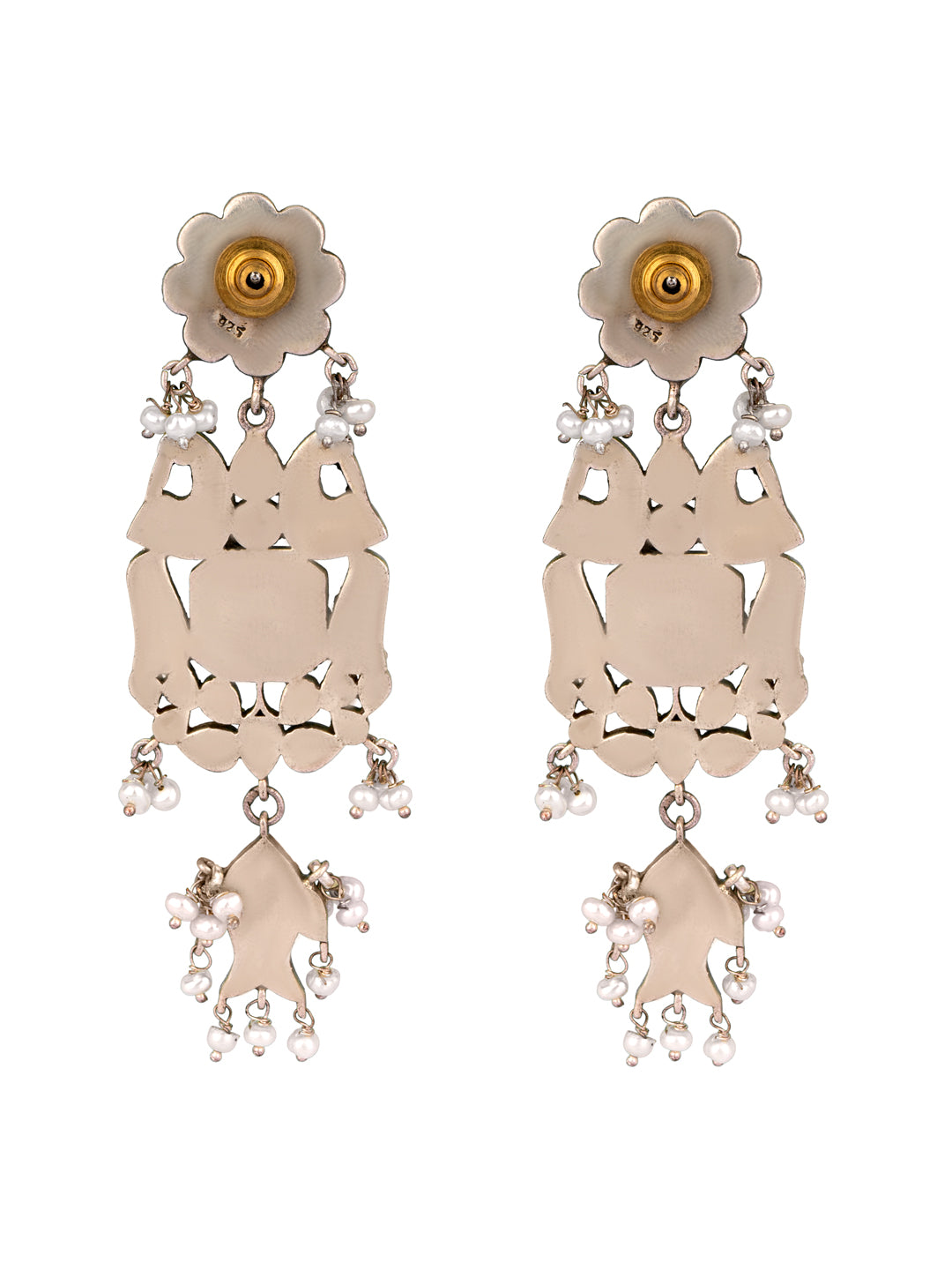 925 Sterling Silver Kundan Earrings with Fish Motif