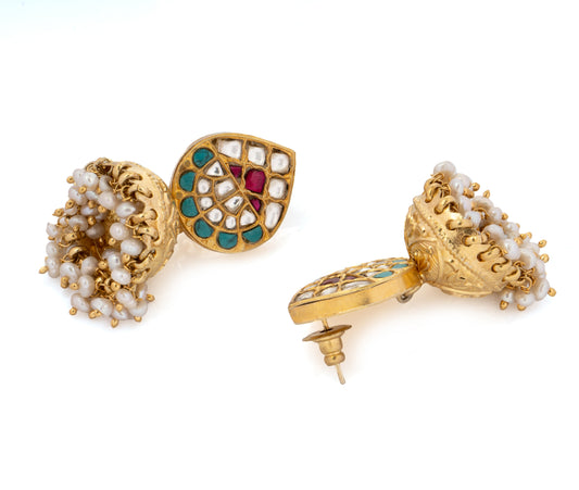 925 Sterling Silver Gold Plated Kundan Jhumki