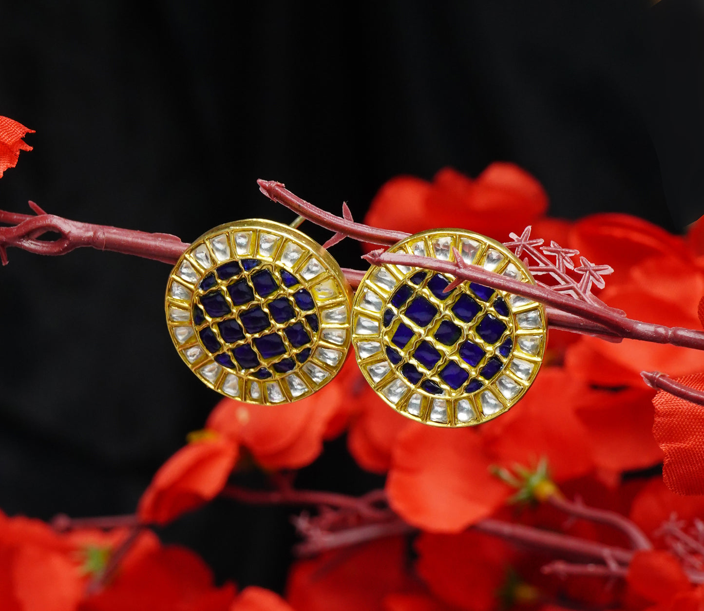 925 Silver Gold Plated Button Shaped Stud Earrings - Neeta Boochra Jewellery