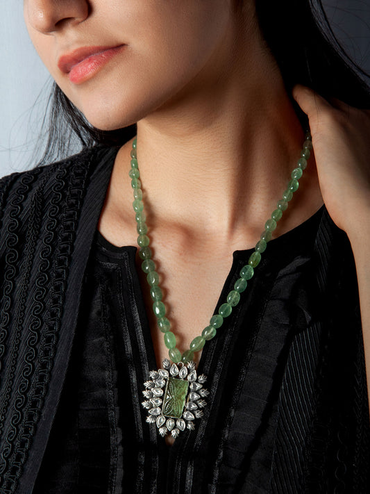 925 Sterling Silver Two Tone 22K Gold Plated Green Strawberry Beaded Necklace With Green Gemstone and White Crystal