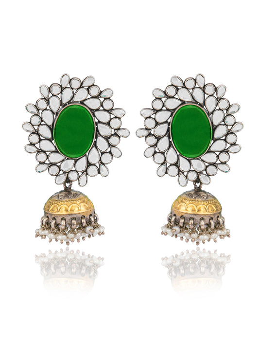 925 Sterling Silver Two Tone Checker Jhumki