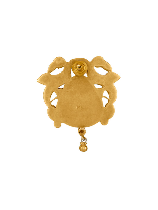 Gold Plated Big Kundan Studs with Green Carved Stone