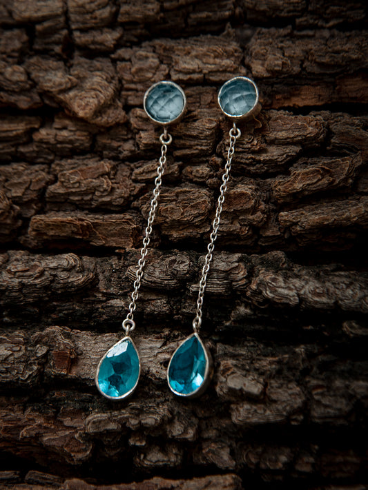 925 Sterling Silver Long Earrings with Multicolored Gemstone