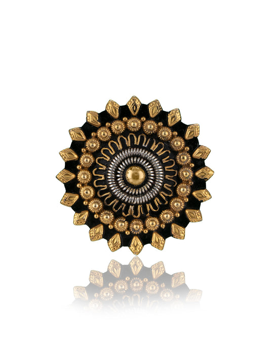 Dual Tone Adjustable Ring with Intricate Detailing