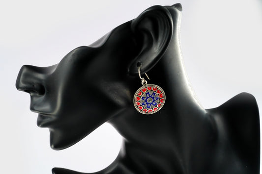 Navy Blue and Red Meenakari Dangler Earrings - Neeta Boochra Jewellery
